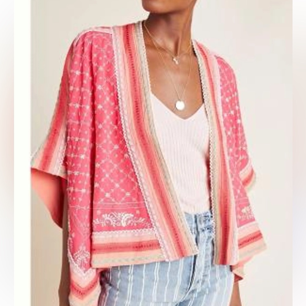 BlAnk London Anthropologie Ornezia embroidered Shrug kimono cardigan, one size